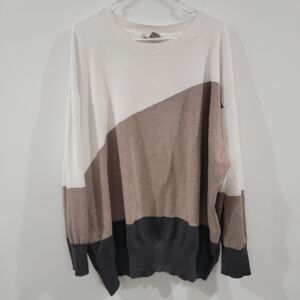Poppy And Whimsy Womens Sweater Size 3X Colorblock Neutral Minimalist Cozy